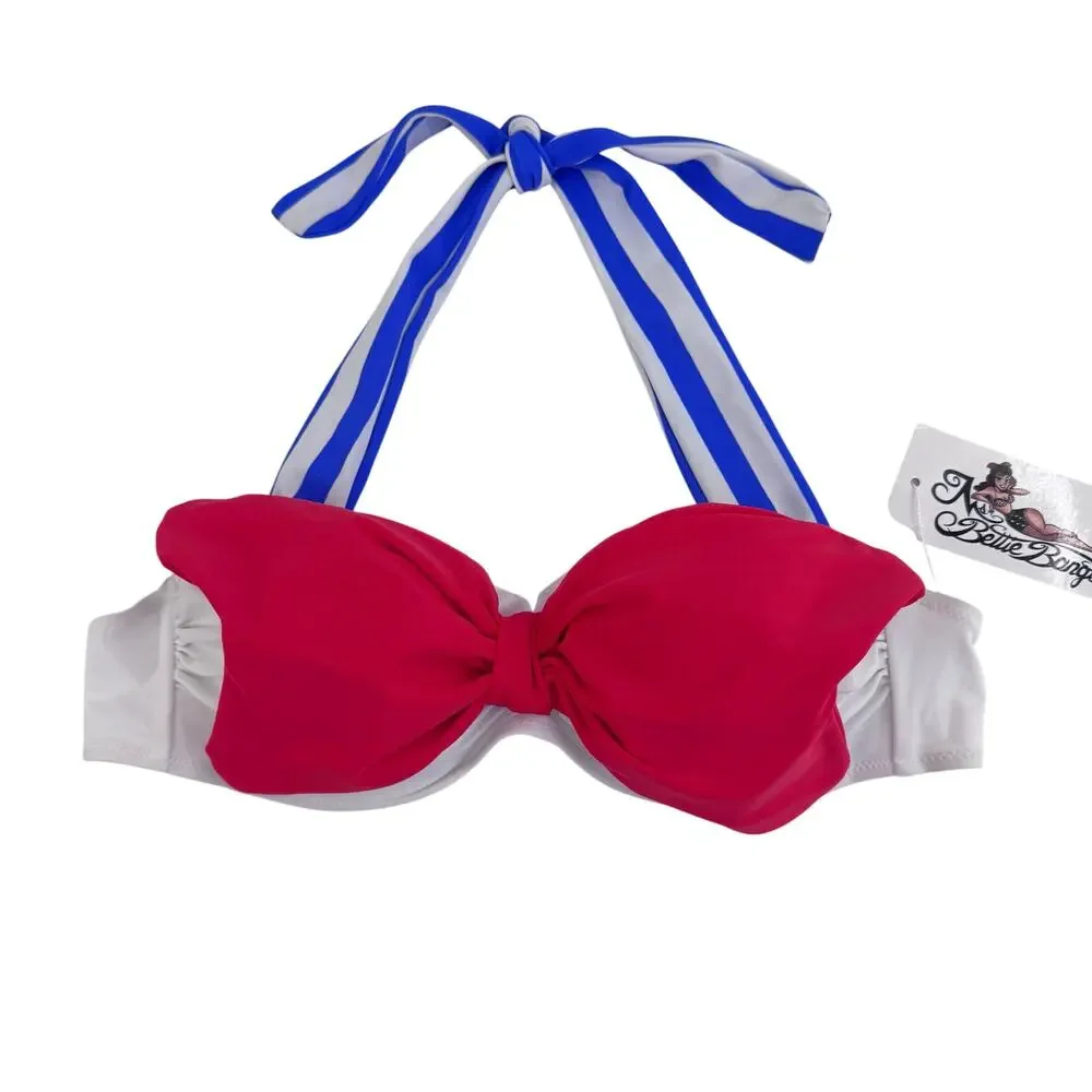 Ms Bettie Bangs Sailor Bikini Top Pin Up Retro Nautical Red Blue Large summer - Picture 6 of 7